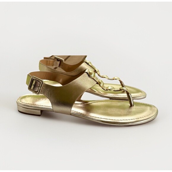 Talbots Women’s Size 8 Gold T-Strap Flip Flop Sandals Shell Summer Beach Shoes - Picture 4 of 7